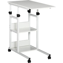 Homcom - Table de lit/fauteuil - table roulante - hauteur réglable - 2 étagères intégrées - panneaux particules E1 aspect bois métal blanc