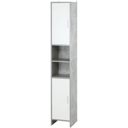 Kleankin - Meuble colonne rangement salle de bain dim. 30L x 30l x 180H cm 2 placards avec étagère + 2 niches panneaux particules aspect ciment blanc