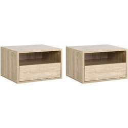 Homcom - Lot de 2 tables de chevet murales - lot de 2 tables de nuit - tiroir coulissant, niche, plateau - panneaux particules aspect chêne clair