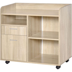 Vinsetto - Support d'imprimante - caisson organiseur bureau - 3 niches, 2 tiroirs, grand plateau - panneaux particules chêne clair
