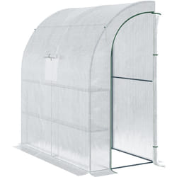 Outsunny - Serre de jardin adossée serre adossée dim. 2L x 1l x 2,13H m 4 étagères 2 portes zippées 1 fenêtre acier pe haute densité blanc