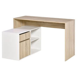 Bureau dangle bureau informatique multimédia multi-rangement panneaux particules aspect chêne clair blanc 120x92x75cm Beige