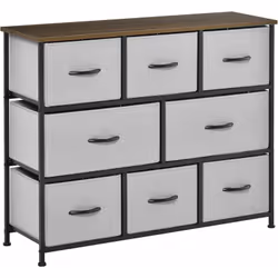Cette commode de rangement en tissu, métal et MDF classe E1 à 8 tiroirs offre un grand espace de rangement. Elle s'adapte trè ...