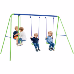 Offrez à vos enfants la chance de s'amuser dans votre jardin comme dans une aire de jeu ! Cette balançoire portique 3 agrès c ...