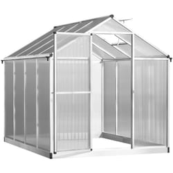 Serre de jardin aluminium polycarbonate 4,6 m² dim. 2,42L x 1,9l x 1,95H m fondation lucarne porte loquet