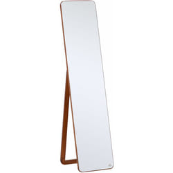 Homcom - Miroir sur pied et mural rectangulaire dim. 37L x 43l x 156H cm verre mdf aspect noyer clair