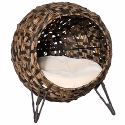 PawHut Panier chat lit surélevé chat cosy niche grotte à chats dim. Ø 52 x 58H cm coussin moelleux résine tressée imitation r ...