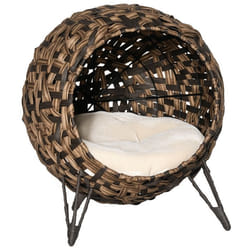 PawHut Panier chat lit surélevé chat cosy niche grotte à chats dim. Ø 52 x 58H cm coussin moelleux résine tressée imitation rotin