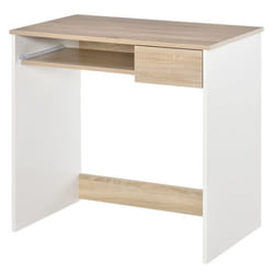 HOMCOM Bureau secrétaire bureau informatique simple pour enfant avec tablette clavier et tiroir coulissant chêne clair blanc