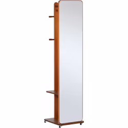Mélant élégance et modernité, ce miroir sur pied avec roulettes équipé d'un portant, 4 patères et d'une étagère s'intégrera e ...
