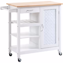 Cette jolie desserte de cuisine bicolore blanc bois de pin s'intégrera facilement dans votre intérieur. Ses nombreux rangemen ...