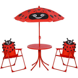 Outsunny - Ensemble salon de jardin enfant 4 pcs design coccinelle - table ronde + 2 chaises pliables + parasol - métal époxy oxford rouge