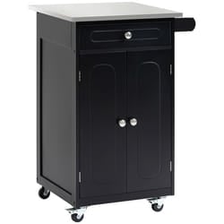 Desserte De Cuisine Multi-rangements 1 Tiroir Placard 2 Portes Avec Étagère Porte-torchons Mdf Noir Acier Inox.