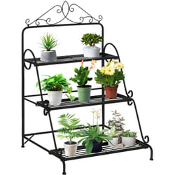 Outsunny - Support pour plantes présentoir avec étagères en métal 3 niveaux forme escalier intérieur/extérieur dim. 60,5L x 59,5l x 95,5H cm noir