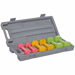 HOMCOM Ensemble dhaltères courtes multicolores total 6 kg avec mallette 6 haltères 05kg 1kg 15kg acier et revêtement PU