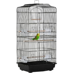 Cage à oiseaux volière avec mangeoires perchoirs plateau amovible dim. 46,5L x 35,5l x 92H cm métal ps noir