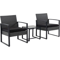 Outsunny - Salon de jardin 2 places 3 pièces 2 chaises avec coussins + table basse plateau verre trempé résine tressée aspect rotin noir