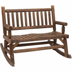 Banc à bascule de jardin 2 places style rural chic structure dossier accoudoirs aspect rondins de bois assise à lattes sapin  ...