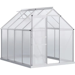 Serre de jardin aluminium polycarbonate 4,8 m² dim. 2,53L x 1,9l x 2H m lucarne réglable fondation porte coulissante