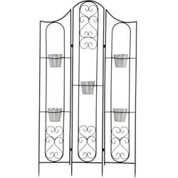 Outsunny - tagère de pots de fleurs plantes en métal style fer forgé - support de plantes pliable métal à planter - 5 pots fleurs inclus