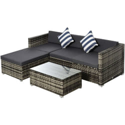 Outsunny - Ensemble salon de jardin 4 places 5 pièces coussins zippés déhoussables polyester résine tressée gris