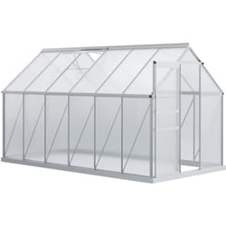 Outsunny - Serre de jardin aluminium polycarbonate 7,12 m² dim. 3,75L x 1,9l x 2H m lucarne réglable fondation porte coulissante
