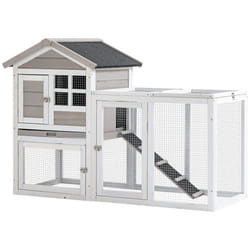 Clapier à Lapins PawHut Bois de Sapin 128x64x92cm Gris