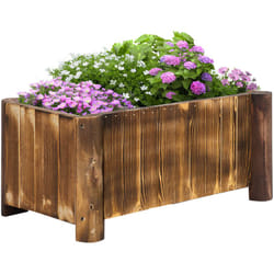 Outsunny - Jardinière sur pied bac à fleurs dim. 70L x 35l x 30H cm piètement demi rondin corps aspect lattes bois sapin traité carbonisation