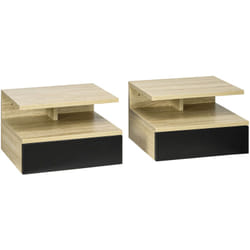 Homcom - Lot de 2 tables de chevet murales - lot de 2 tables de nuit - tiroir coulissant, niche et plateau - aspect chêne clair noir