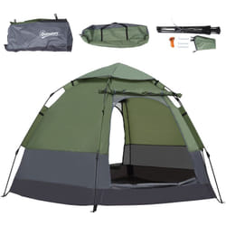Tente pop up montage instantané - tente de camping 3-4 pers. - 2 grandes portes - dim. 2,6L x 2,6l x 1,5H m fibre verre polyester oxford vert gris