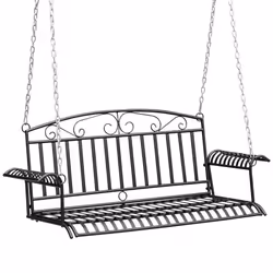 Banc suspendu 2 places balancelle de jardin en métal dim. 137L x 58l x 52H cm noir