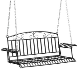 Banc suspendu 2 places balancelle de jardin en métal dim. 137L x 58l x 52H cm noir