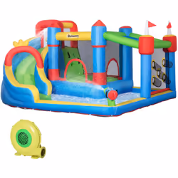 Avec son design amusant, ce château gonflable Outsunny est le terrain de jeu idéal pour tous les enfants ! Il comprend un tob ...