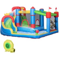 Outsunny - Château gonflable structure gonflable aire de jeux 3-8 ans avec gonfleur et sac de transport 390 x 300 x 197 cm - multicolore
