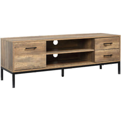 Homcom - Meuble tv banc tv design industriel - porte, 2 tiroirs, 2 niches - piètement acier noir - aspect bois de manguier