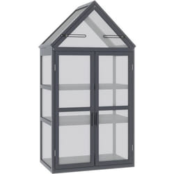Outsunny Mini Serre de Jardin en Polycarbonate Cadre en Bois 3 Niveaux dim. 705L x 42l x 132H cm Double Porte aération réglables