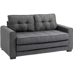 Homcom - Canapé convertible 2 places design contemporain assise dossier capitonnés polyester aspect lin gris