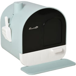 Maison de toilette bac à litière pour chat avec porte battante, pelle et filtre inclus dim. 43L x 44l x 47H cm pp bleu