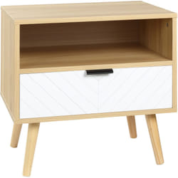 Homcom - Chevet table de nuit design scandinave tiroir + niche bois pin panneaux particules motif chevrons blanc aspect chêne clair