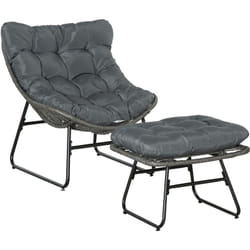 Outsunny - Fauteuil de jardin avec repose-pieds - 2 coussins polyester inclus - métal époxy résine tressée aspect rotin gris