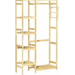 Homcom - Penderie porte-manteaux - 5 étagères, espace penderie, 2 patères - dim. 90L x 30l x 155H cm - bois bambou