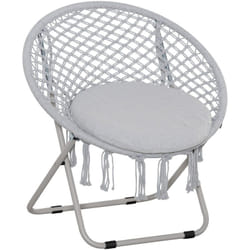 Outsunny - Loveuse fauteuil rond de jardin fauteuil lune papasan pliable grand confort macramé coton polyester gris
