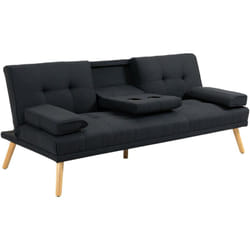 Canapé convertible 3 places design scandinave inclinaison dossier réglable 3 niveaux dossier centrale rabattable 2 porte-verres bois peuplier