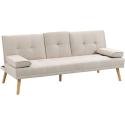 Homcom - Canapé convertible 3 places design scandinave inclinaison dossier réglable 3 niveaux dossier central rabattable 2 porte-verres bois massif