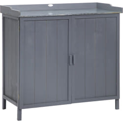 Outsunny - Armoire de rangement de jardin sur pied, table de rempotage 2 en 1 double porte, étagère, plateau métal galvanisé - bois sapin gris