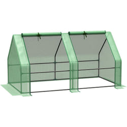 Outsunny - Mini serre de jardin serre à tomates dim. 180L x 90l x 90H cm acier pe haute densité 140 g/m² anti-UV 2 fenêtres zippées enroulables vert