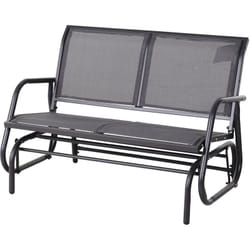 Banc à bascule de jardin 2 places design contemporain grand confort accoudoirs assise, dossier ergonomique acier textilène gris