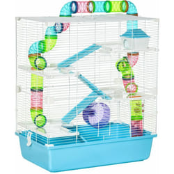 Pawhut - Grande cage à hamsters 5 niveaux - tunnels, abreuvoir, roue, maisonnette, échelles - dim. 59L x 36l x 69H cm - métal pp bleu blanc