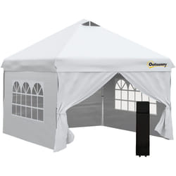 Outsunny - Tonnelle barnum pliant pop-up 3L x 3l x 2,84H m 4 parois latérales amovibles 2 fenêtres + sac de transport métal Oxford blanc