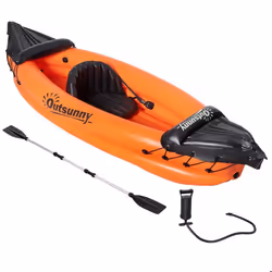 Canoé kayak gonflable 1 personne - gonfleur et rame en aluminium inclus - PVC orange noir